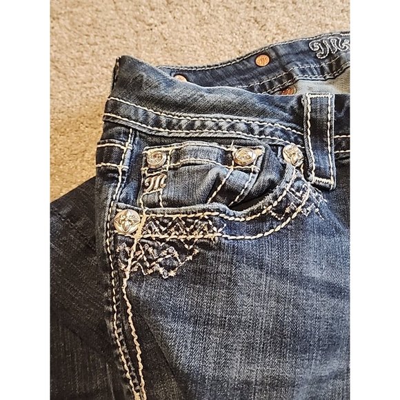 Miss Me Womens Signature Boot Jeans Size 27x31 Western Embellished Heavy Stitch - Picture 10 of 14